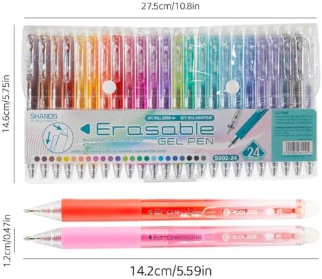 Retractable Erasable Gel Pens Clicker,Fine Point 0.7mm Smooth Writing Pens,Cute Pens For Writing Journaling Taking Notes School Office Home. (24 Colors)