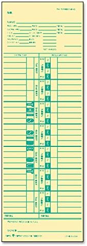 TOPS Time Cards, Weekly, 1-Sided, Numbered Days, 3-1/2" x 10-1/2", Manila, Green Print, 500-Count (1255)