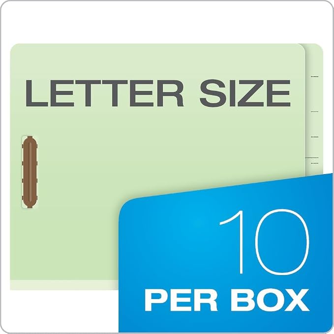 Pendaflex Pressboard End-Tab Classification Folders, Letter Size, 2 Dividers, 2.5" Expansion, Light Green, Straight Cut Tabs, 10/BX (23224)