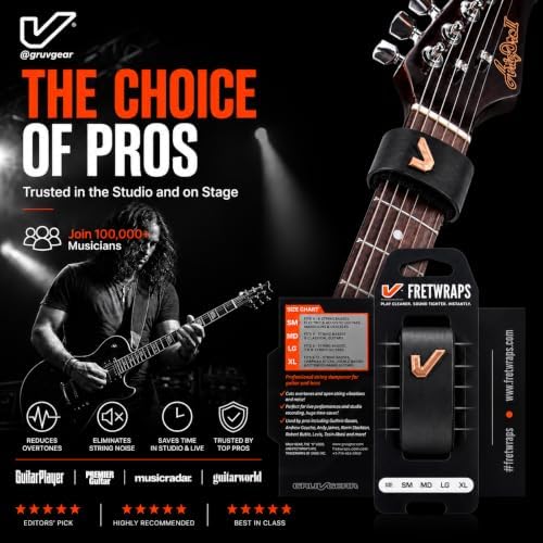 Gruv Gear Fret Wrap & Guitar Mute, Fretwrap for Acoustic, Electric & Bass | String Dampener Recording, Tapping & Practice Accessory (1 Pack, Small Black and Bronze, Fits 4 String Bass, 6 String