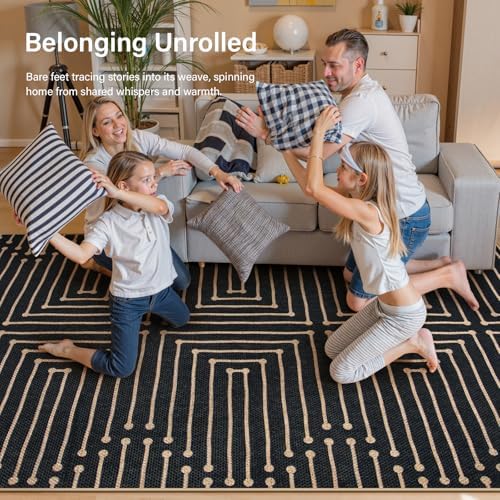 Lahome Maze Lines Washable Kitchen Runner Rug, 2x8 Black Outdoor Runner Rug