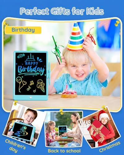 TEKFUN LCD Writing Tablet Doodle Board, 8.5'' Colorful Drawing Tablet Writing Pad, Gifts Toys for 3 4 5 6 7 Year Old Boys & Girls, Homeschool Sketch Toys Toddler Doodle Pad Kids Drawing Board (Blue)