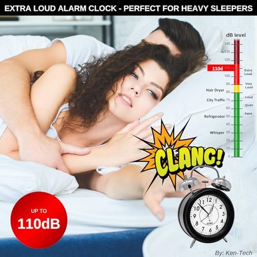 Atomic Retro Twin Bell Alarm Clock Alarm Clocks for Bedrooms. Loud Alarm Clock for Heavy Sleepers Perfect for Bedroom, Desk, and Office. Set time Automatically.