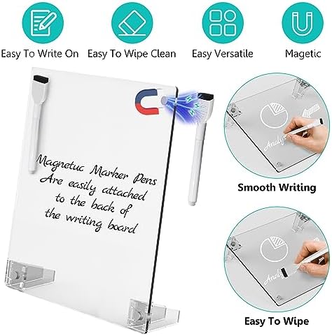 2PCS Clear Acrylic Calendar Dry Erase Board with Stand for Desk, 16x12 Large Desktop Monthly Whiteboard Magnetic Memo Board for Fridge, Office, School, Home