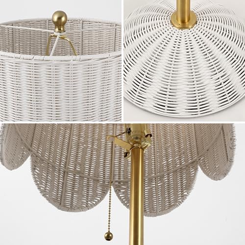 JONATHAN Y Joel Scalloped Rattan Floor Lamp 63.5", White/Brass Gold