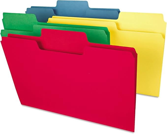 Smead SuperTab Heavyweight File Folder, Oversized 1/3-Cut Tab, Legal Size, Assorted Primary Colors, 50 Per Box (15410)