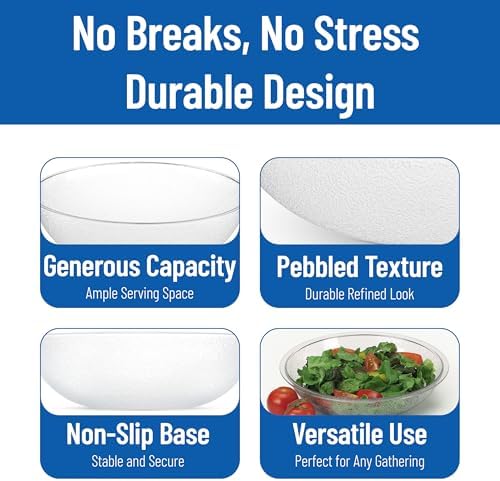 Carlisle FoodService Products 721507 Round Pebbled Salad Serving Bowl, 11 Quart, Clear