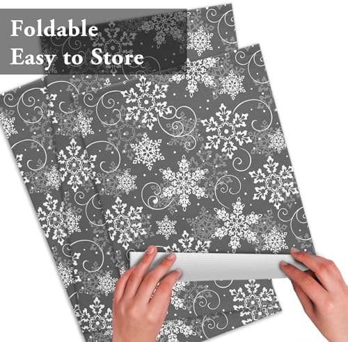 Christmas Placemats Set of 4, Grey White Snowflakes Pattern Heat Resistant Washable Table Place Mats Winter Cotton Table Linens Party Holiday Decor for Kitchen Dining Outdoor Indoor