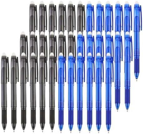 Volcanics Erasable Gel Pens, 36 Pack, 18 Blue & 18 Black, 0.7mm | Fine Point Capped Gel Ink Pens With Smooth Fast-Drying Ink For School, Office, Students, Journaling And Everyday Writing