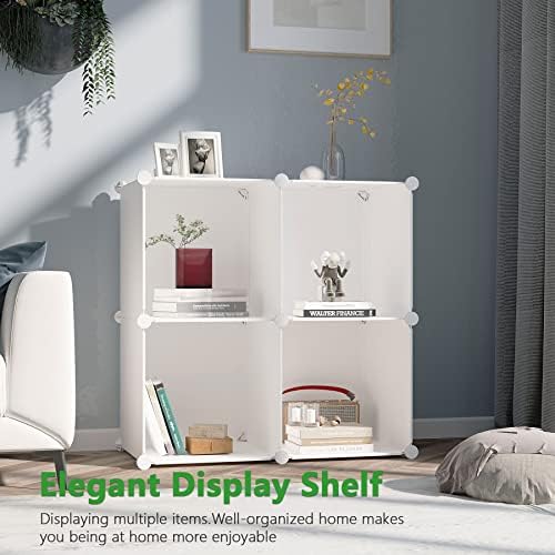 C&AHOME Plastic Cube Storage Organizer, 4-Cube Shelves Units, Milky