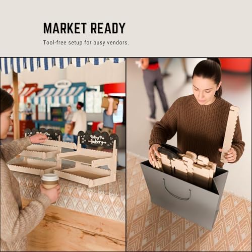 HOTCAN Wooden Cookie Display Stand with Chalkboard Sign for Bakers, Vendors, Craft Fairs | Pastry Display for Market Booths & Events | 2 Tiered Cookie Display for Muffins, Cakes, and Pastries(Natural)