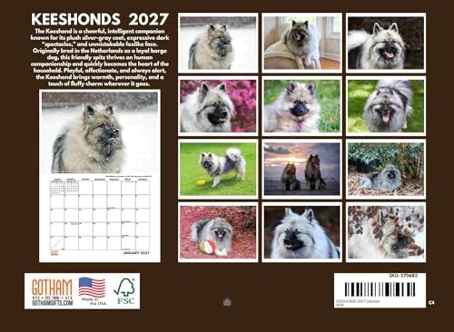 Keeshond Calendar 2027 Monthly Wall Calender 12 Month