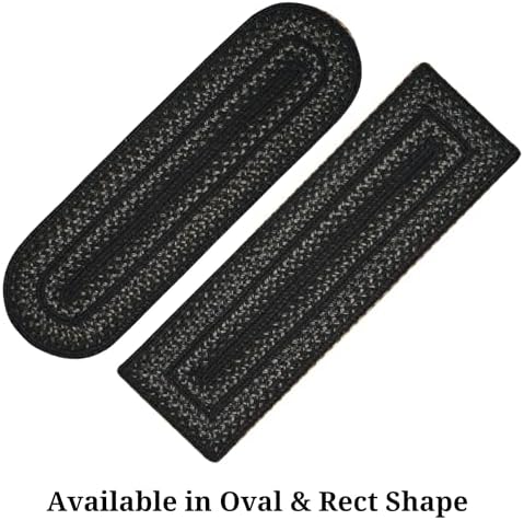 Homespice Jet Black Jute Braided Stair Treads, Oval 8x28 Set of 13