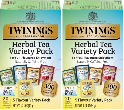 Twinings Herbal Tea Variety Pack, 20 Count (Pack of 2), Formerly Assorted Herbal, Includes 5 Flavours, Naturally Caffeine-Free, Enjoy Hot or Iced, 20 Teabags