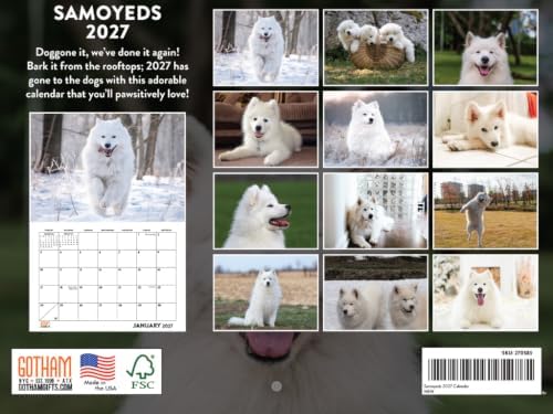 Samoyed Calendar 2027 Monthly Wall Calender 12 Month