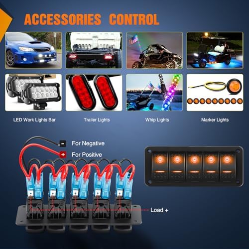 Nilight 6 Gang Rocker Switch Panel w/Orange LED Light 5Pin ON Off Pre-Wired