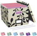 Oterri File Organizer with Lid, File Box, File Cabinet for Letter File Folder Storage, Hanging File Organizer for Office/Decor/Home,Document Organizer, 1 Pack,Leaf Black/Cream-Box Only