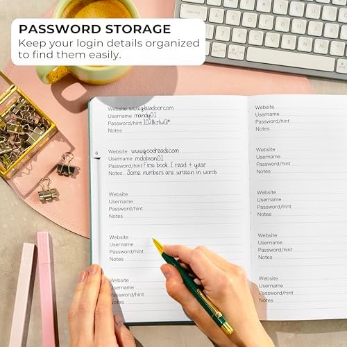 Clever Fox Password Book with Alphabetical Tabs, 7"x10" Keeper Turquoise