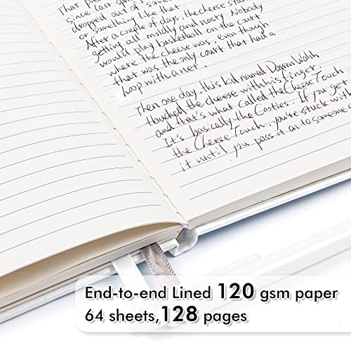 feela 3 Pack Notebooks Journals Bulk, Hardcover Notebook Classic Ruled Lined Journals with Pen Holder for Women Girls School Business Supplies, with 3 Black Pens, 120 GSM, 5.1”x8.3”, A5, White