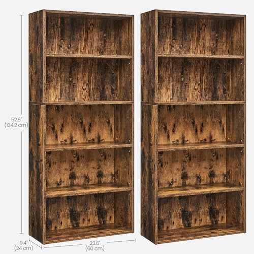 VASAGLE Set of 2 5-Tier Bookshelves, 23.6 Inches Wide