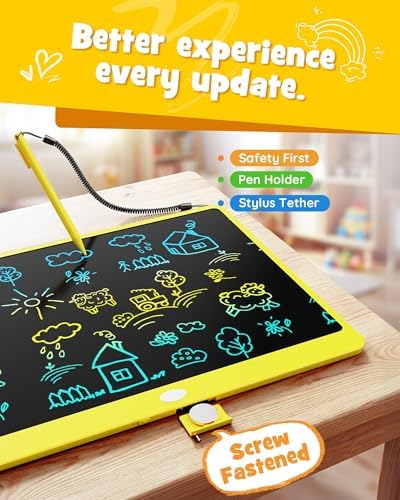 LCD Writing Tablet 16 Inch, Toys for 3 4 5 6 7 8 9Year Old Boys Girls, Colorful Doodle Board Drawing Tablet, Gift for Boys Age 3-12 Years, Memo Board, Drawing Pads with Lanyard (Yellow-16 Inch)