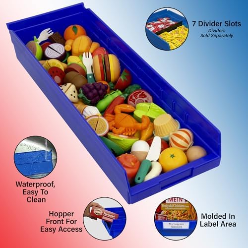 Akro-Mils 30184 Heavy Duty Plastic Shelf Bins, 24"x 8"x 4", Clear, 6-Pack