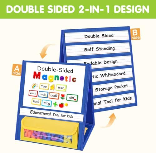 EAMAY Magnetic Desktop Tabletop Stands Pocket Chart Foldable Small Dry Erase Board Classroom Tool for Kids Education (12W*15L, Magnetic)