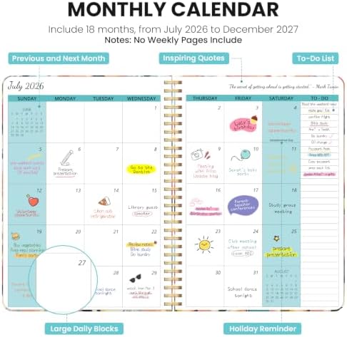 Monthly Planner 2026-2027, 18-Month Aesthetic Calendar, Jul 2026-Dec 2027
