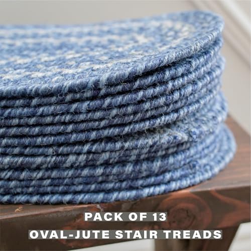 Homespice Denim Jute Braided Stair Treads, Oval 8x28 Set of 13