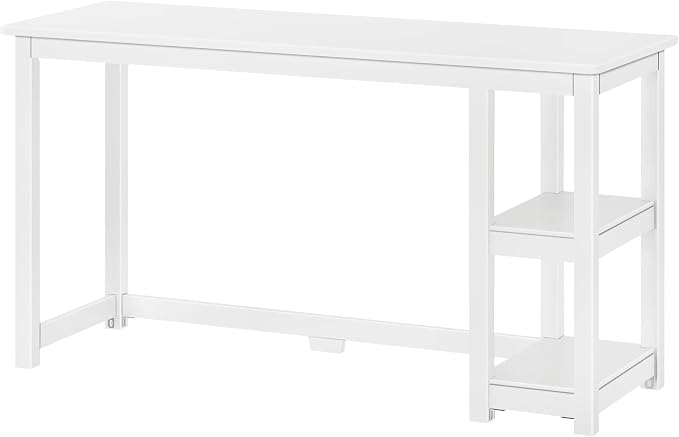 Plank+Beam Classic Desk, 55 Inch, with Shelves, White | Wooden Computer Desk with Shelves, Non-Toxic Finishes, Large Desk Space, Engineered Wood, Matching Style, Solid Wood