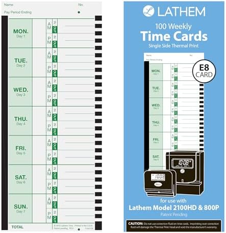 Lathem Weekly Employee Time Card Pack, 100 Count (E8-100)