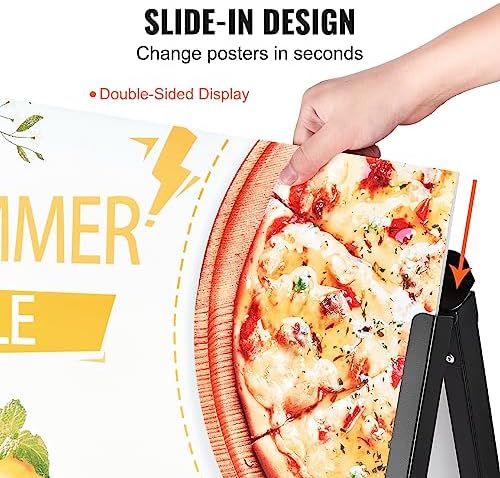 VEVOR A Frame Sidewalk Sign, 24x36 Inch Heavy Duty Slide-in Signboard Holder, Double-Sided Folding Sandwich Board Signs, Steel Pavement Sign Poster for Outdoor Business Street Advertising (Frame only)