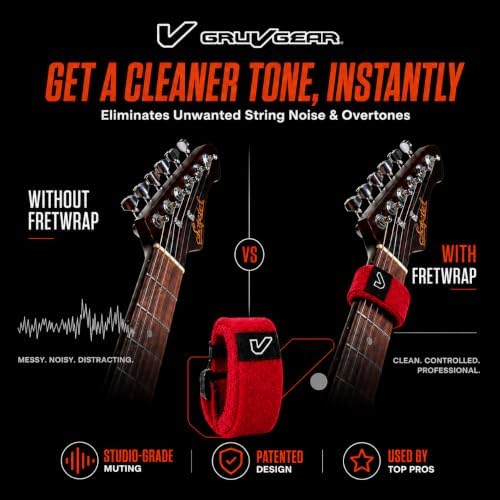 Gruv Gear Fret Wrap & Guitar Mute, Fretwrap for Acoustic, Electric & Bass | String Dampener Recording, Tapping & Practice Accessory (1 Pack, Large Red, Fits 6 String Bass, 8 String Guitar)