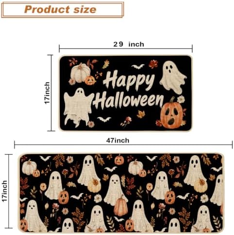 Baccessor Halloween Kitchen Rug Cute Ghost Set of 2,17x29 and 17x47 Inch