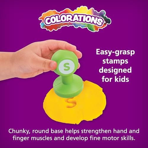 Colorations Alphabet Dough Stampers Set, Lowercase Letters, 26 Letter Stamps for Toddlers & Preschool Kids, Learn ABC & Spelling, Play Dough Creative Play for Classrooms, Daycare, School, Homeschool | For Toddlers & Preschoolers, Learn ABCs & Spelling,...