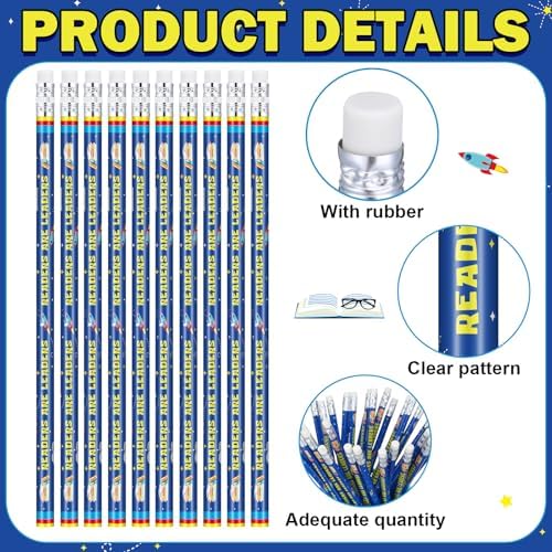 Tenceur 100 Pcs Readers are Leaders Pencils with Erasers Bulk 7.3 Inches Student Incentives Recognition Education Award Prize for Teacher School Classroom Reward Supplies