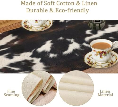 Cow Print Table Runner, Black White Cowhide Print Western Style Table Runner Country Farmhouse Cottage Cow Patten Table Decoration for Home Kitchen Dining, 13x120 Inch