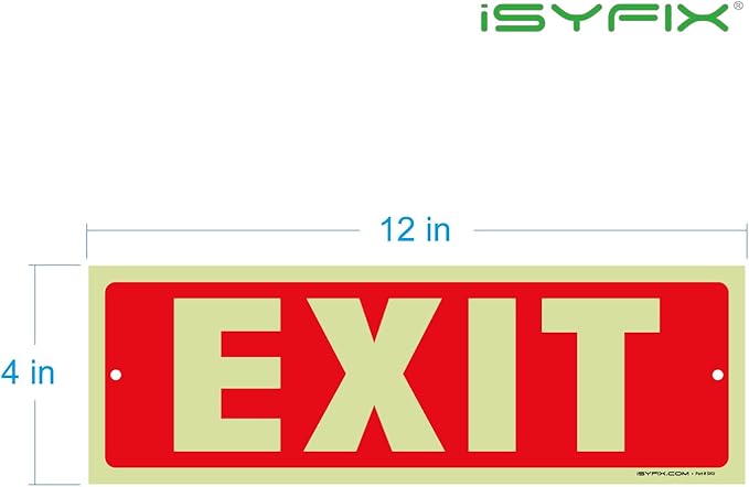 iSYFIX Exit Glow in the Dark Sign – 6 Pack 12x4 Inch – 40 mil Thick Polystyrene Plastic Sign, Laminated UV, Scratch & Fade Resistance, Waterproof, Indoor & Outdoor
