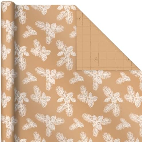 Hallmark Christmas Wrapping Paper, 2 Rolls (Pine Cones on Kraft, Trees)