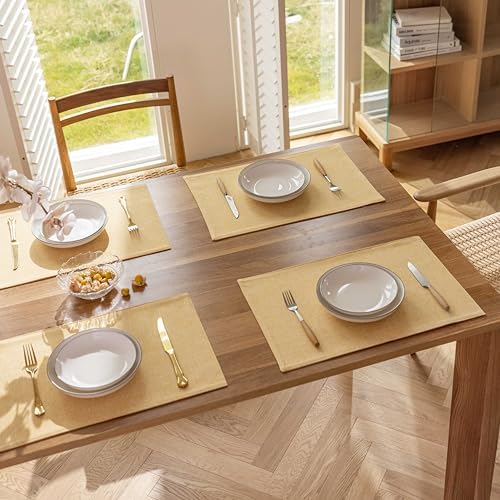 Demetex Yellow Placemats Set of 4 Fabric Table Place Mats for Dinner Heat Resistant Cloth Placemat for Kitchen Dining Tables, Yellow