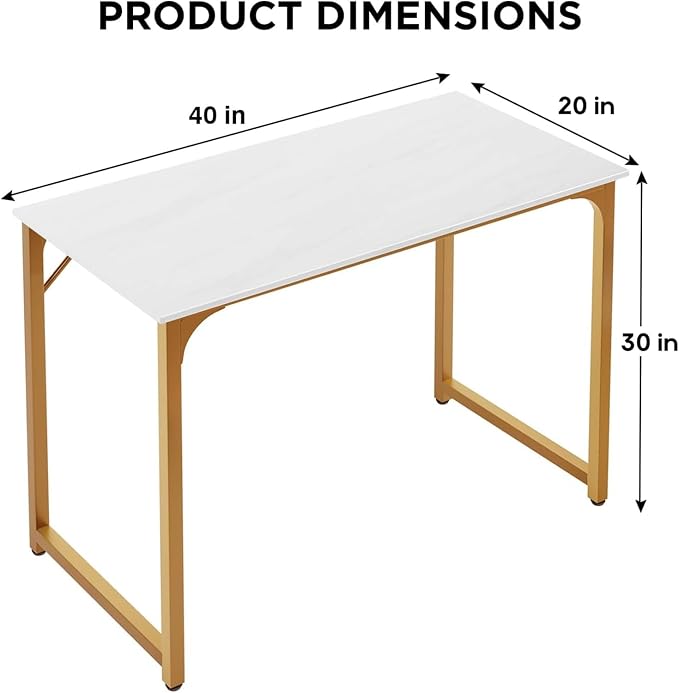 PayLessHere | 39 Inch Computer Desk | White Gold | Sturdy Office Desk | Metal Frame, Adjustable Feet | Water-Resistant, Scratchproof Surface | Writing Table for Home Office or Study | Pack of 1
