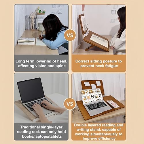 Ergonomic Posture Correcting Double-Layer Adjustable Writing Slant Board - 0-80° Tilt Adjustment, 15.4x11 Top /19.7x14.2 Base - Desktop Reading/Writing Stand for Studying, Working, Drawing