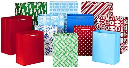 Hallmark Christmas Gift Bags, Assorted 12-Pack (Red, Green, Blue)