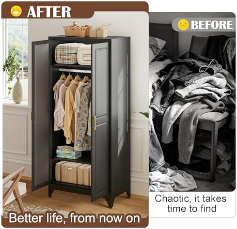 SteeLoong 71”Armoire Wardrobe Close,Black Wardrobe Cabinet with Mirror Door