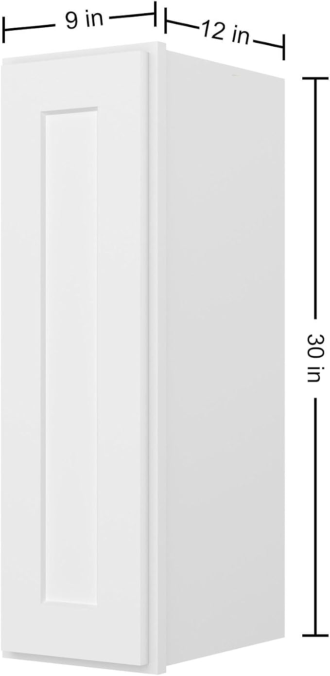 Furinno Shaker 3-Tier Wall Kitchen Cabinet, 1-Door, White | 12 D x 9 W x 30 H, Adjustable Hinges, Soft-Close Shaker-Style Door, Ready to Assemble, Plywood, for Pantry, Dining Room