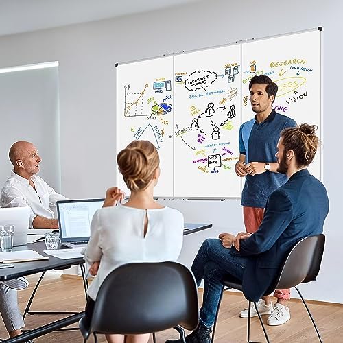 XBoard Magnetic Whiteboard 72 x 40 Inch | Foldable Dry Erase Board with Aluminium Frame & Marker Tray 6' x 3' | Wall Mounted