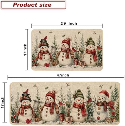 Baccessor Christmas Kitchen Rugs Set of 2 Red Snowman 17x29 and 17x47 Inch