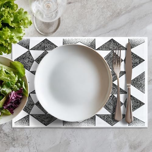 Batmerry Houndstooth Black White Linen Placemats Set of 6, Plaid Abstract Fashion Geometric Washable Table Mats for Kitchen Table Thickened Heat Insulation Dining Set Indoor Outdoor 12X18 in