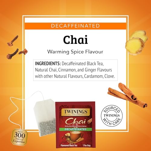 Twinings Decaffeinated Chai Spiced Black Tea Bags, 20 CT Box (6 Pack)