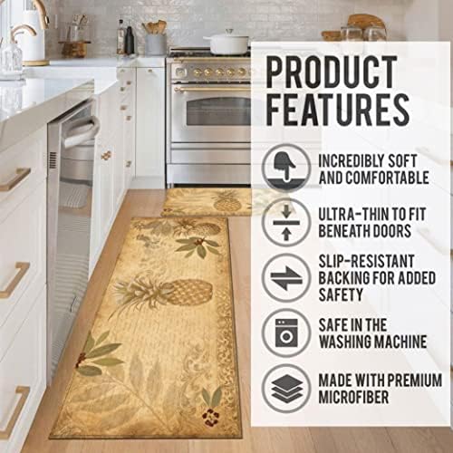 Boho Pineapple Kitchen Rugs and Mats for Floor 2 Piece Sets, Anti Fatigue Floor Mat in Front of Sink for Standing for Kitchen Decor 17"X30"+17"X47"